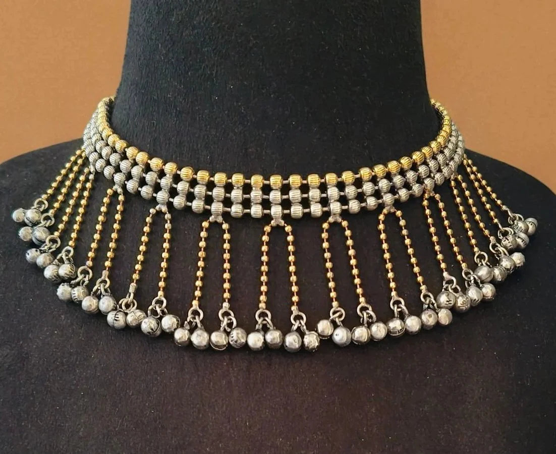 Designer Dual-Tone Silver & Gold-Plated Tassel Necklace